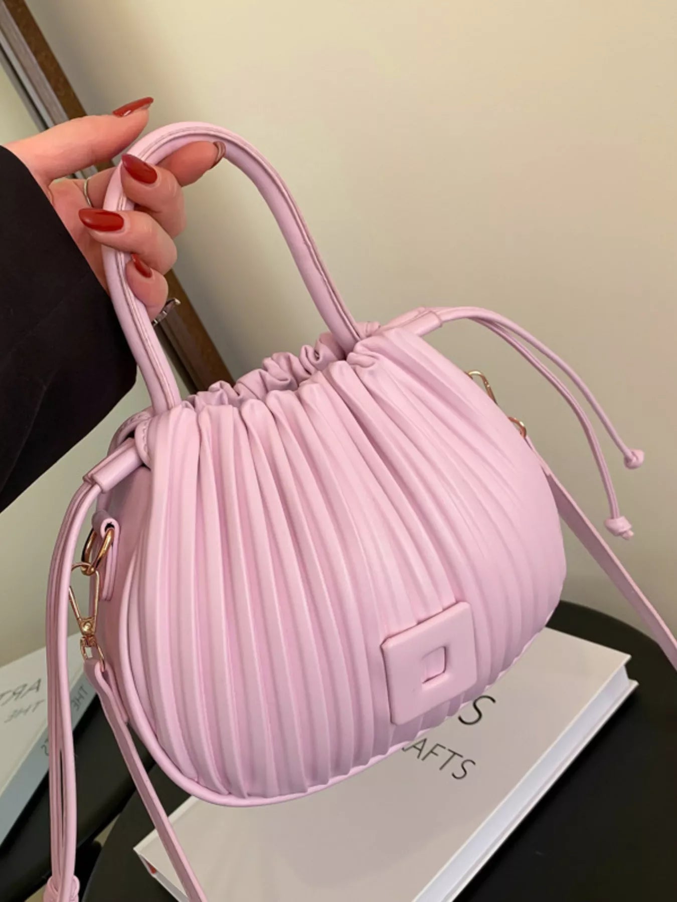 Pleated Bucket Crossbody Bag with
