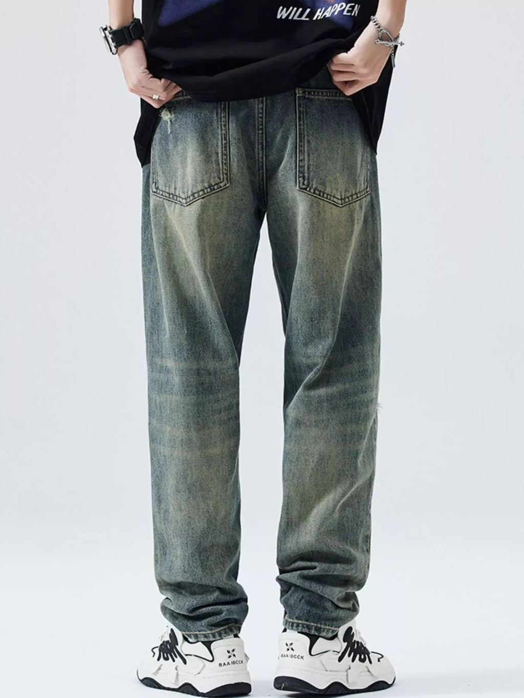 Men's Distressed Wide Leg Relaxed Fit Jeans