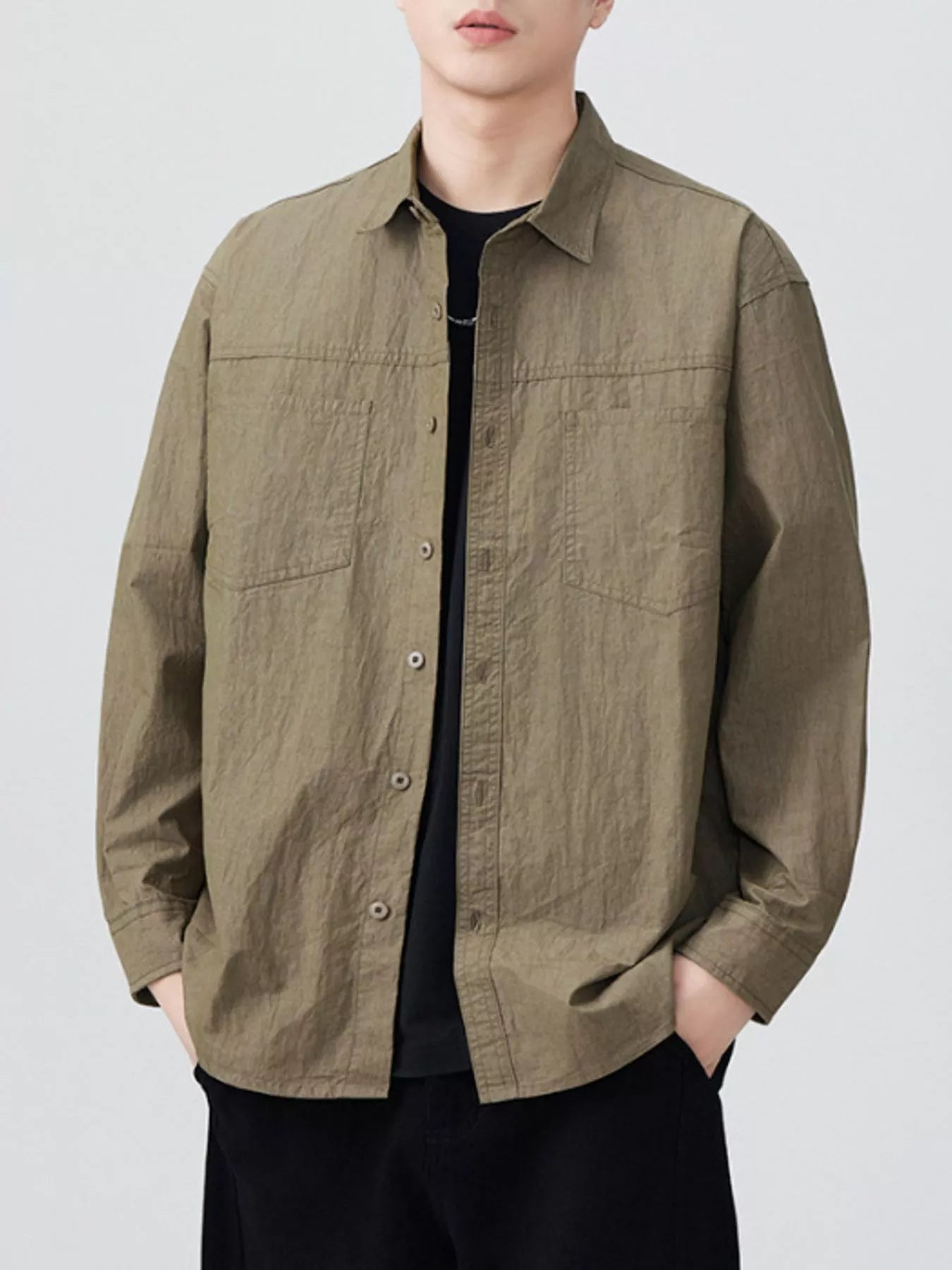 Men's Plus Size Button Up Long Sleeve Shirt