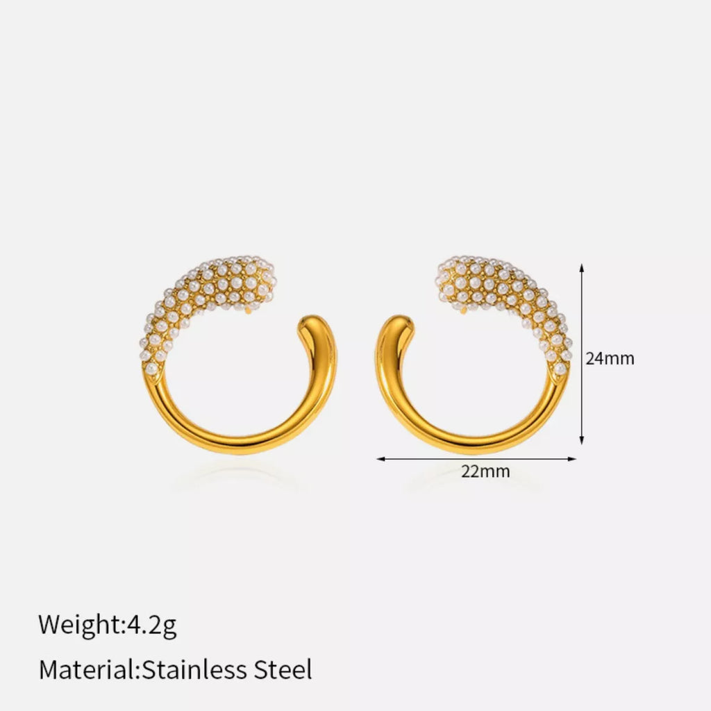 Pearl-Accented C-Hoop Earrings