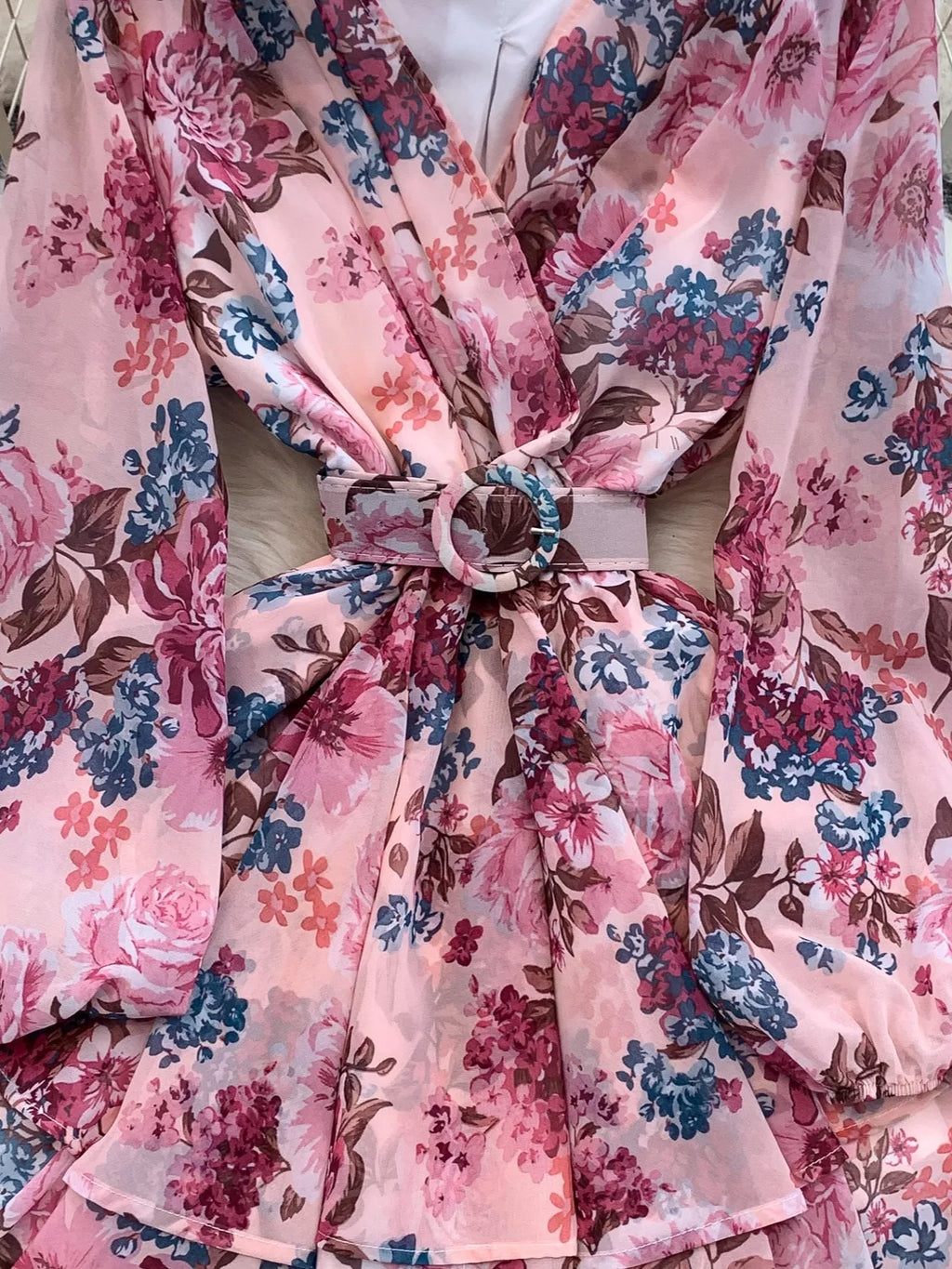 Floral Print Ruffle Hem Mini Dress