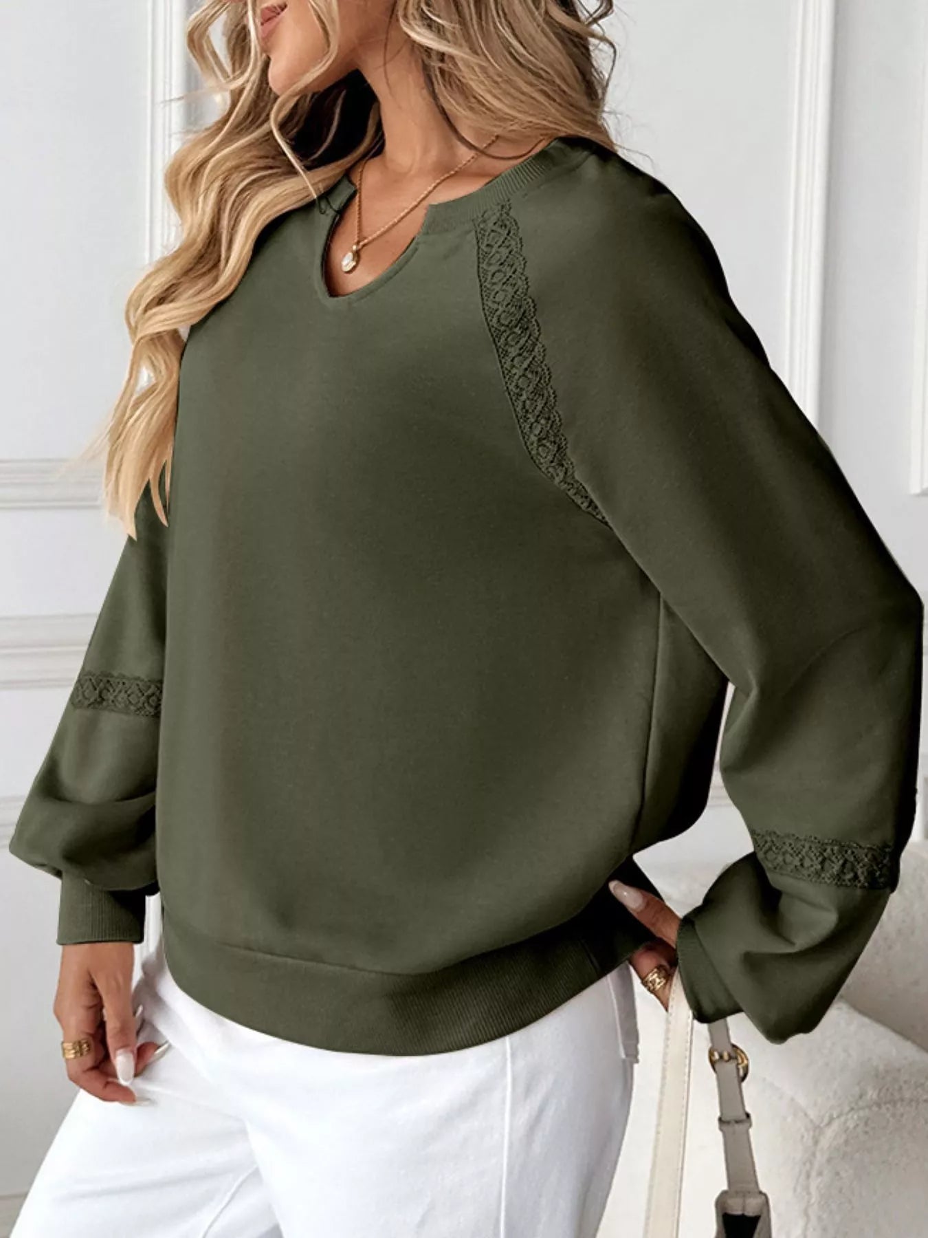 Notched Raglan Sleeve Sweatshirt