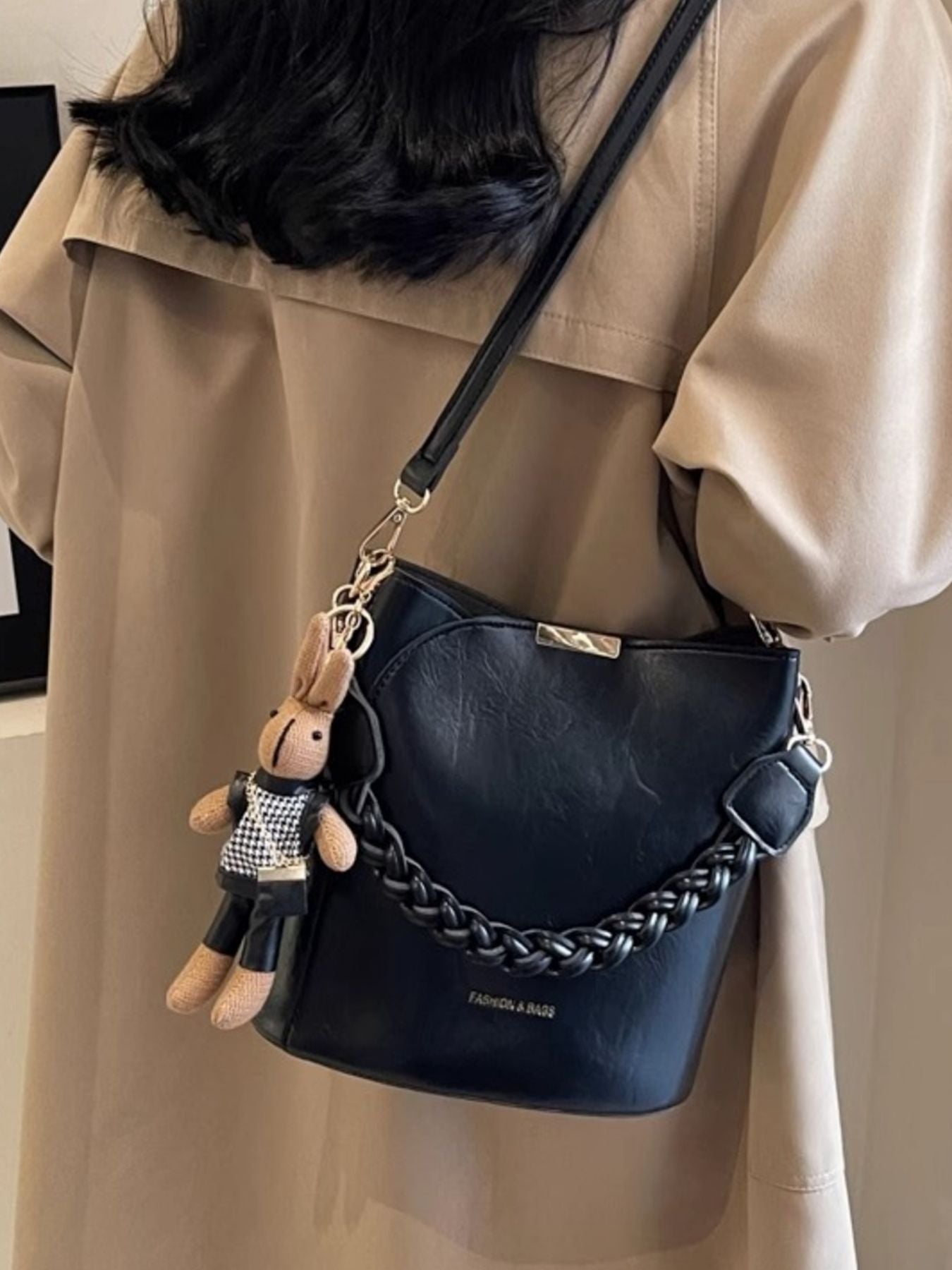 Braided Detail Bucket Crossbody Bag