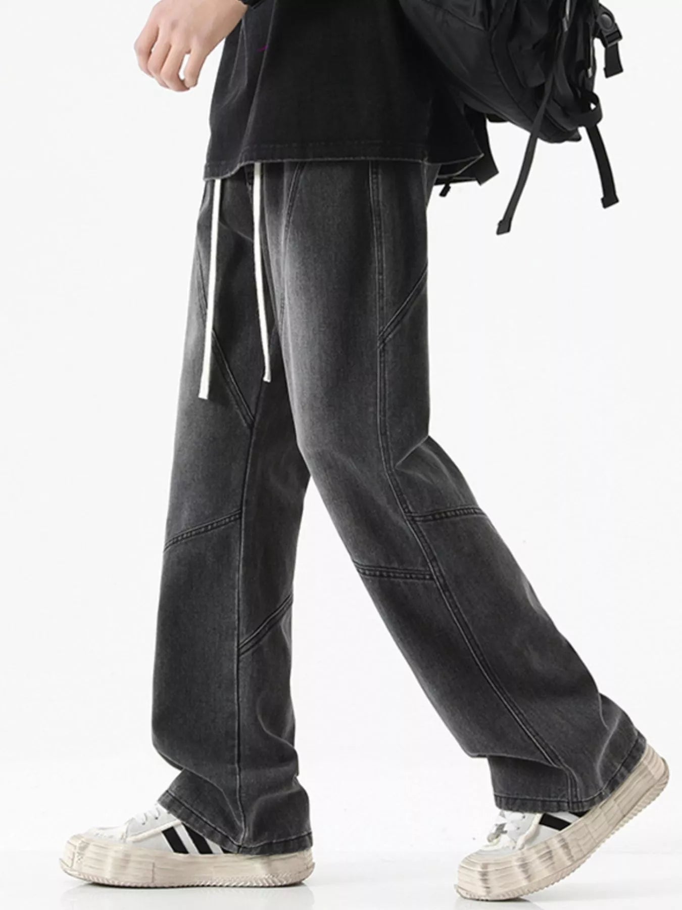 Men's Full Size Drawstring Wide Leg Jeans Plus Size