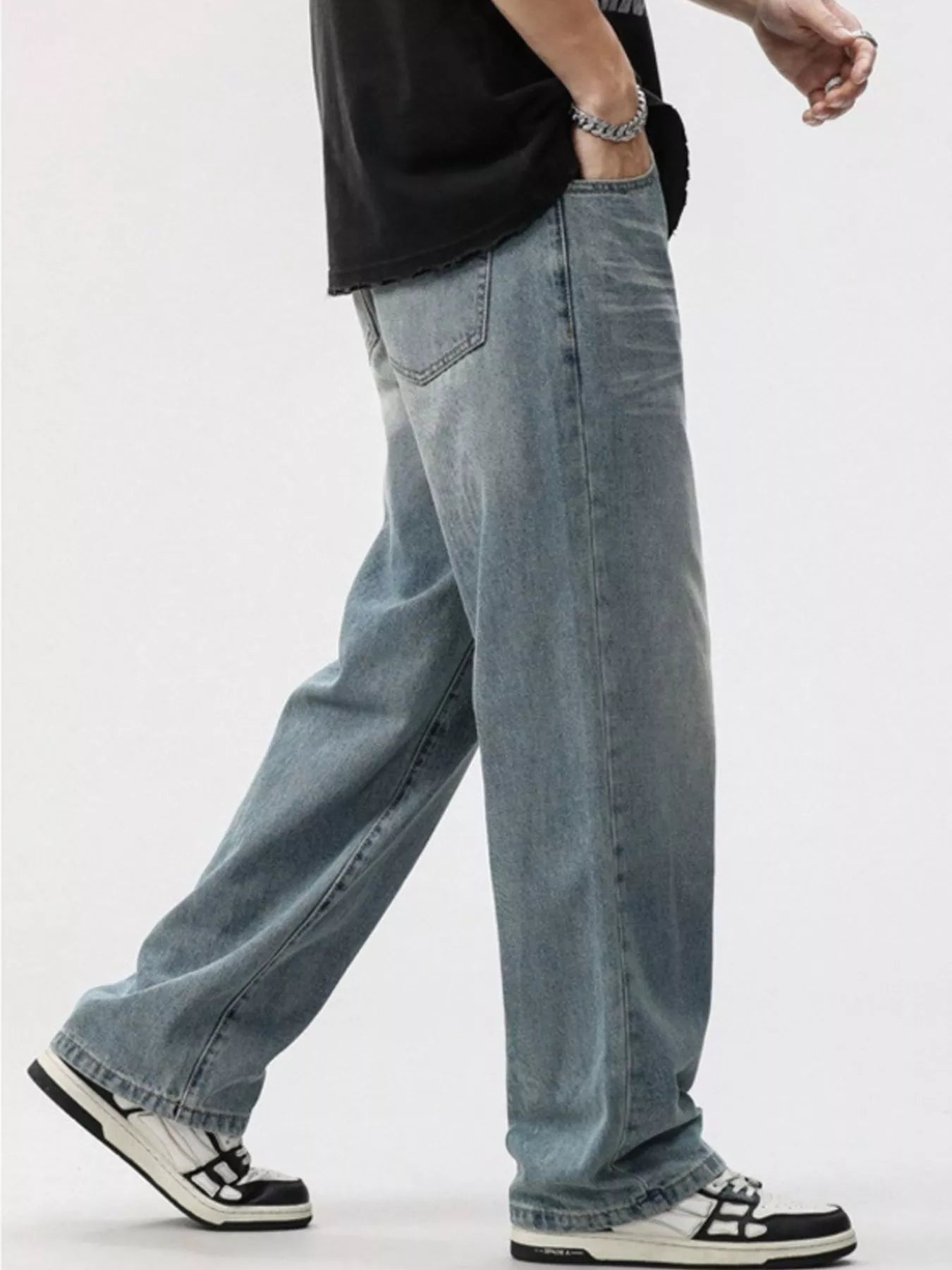 Men's Washed Wide Leg Jeans