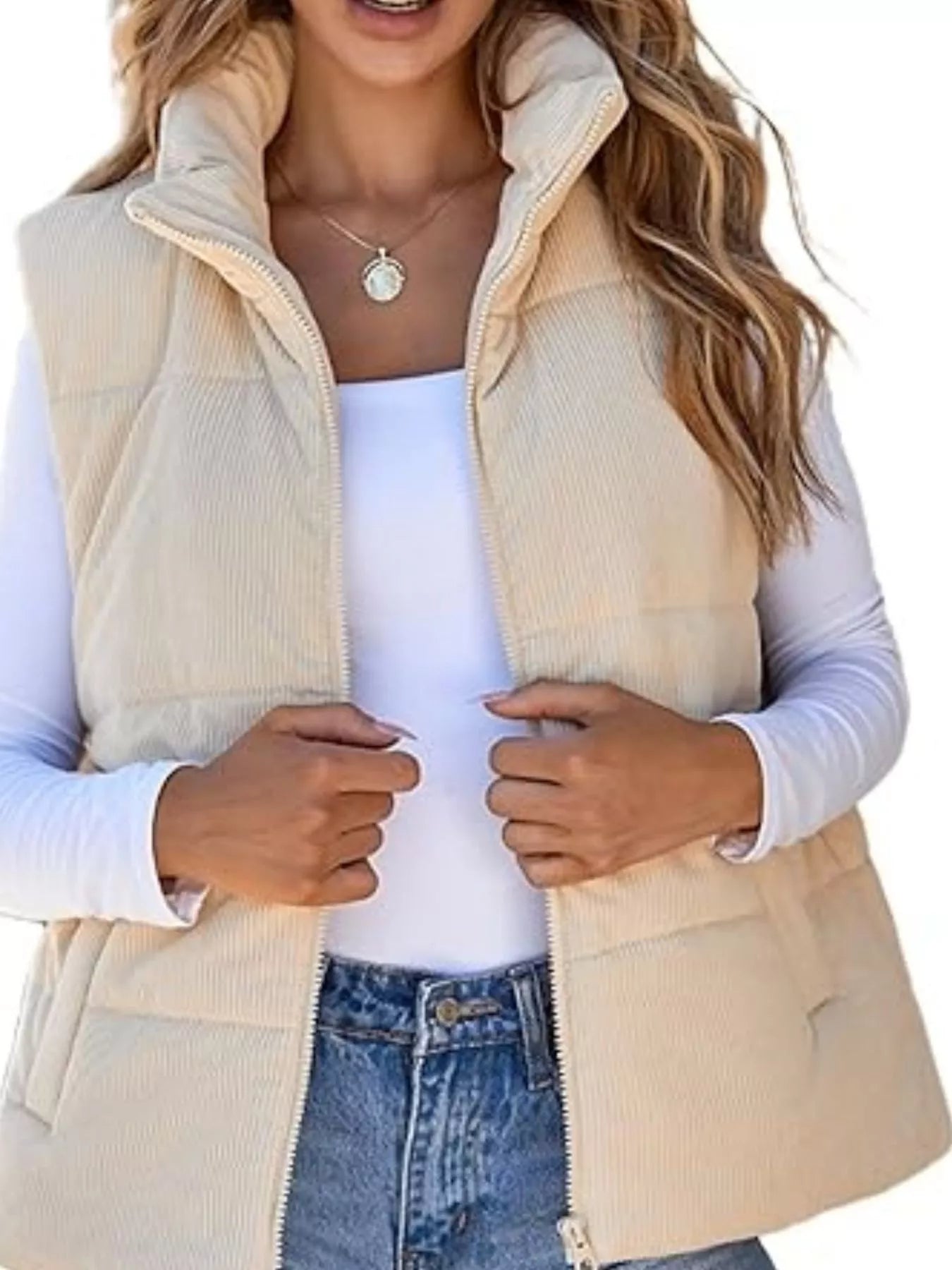 Corduroy Zip Up Vest Coat
