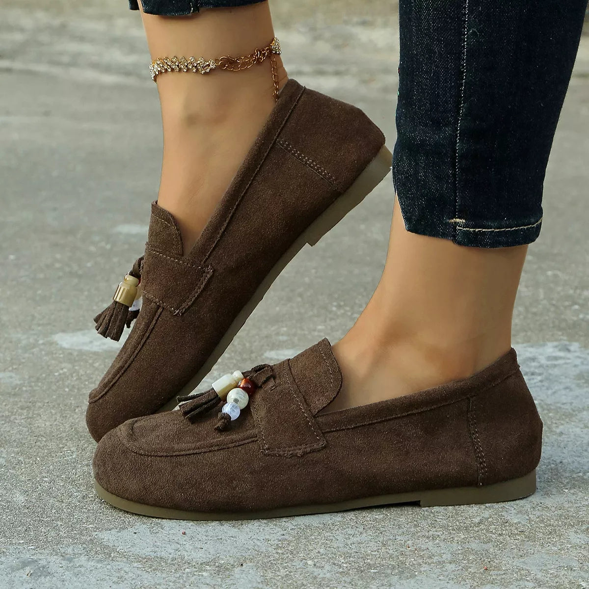 Tassel Round Toe Slip-Ons