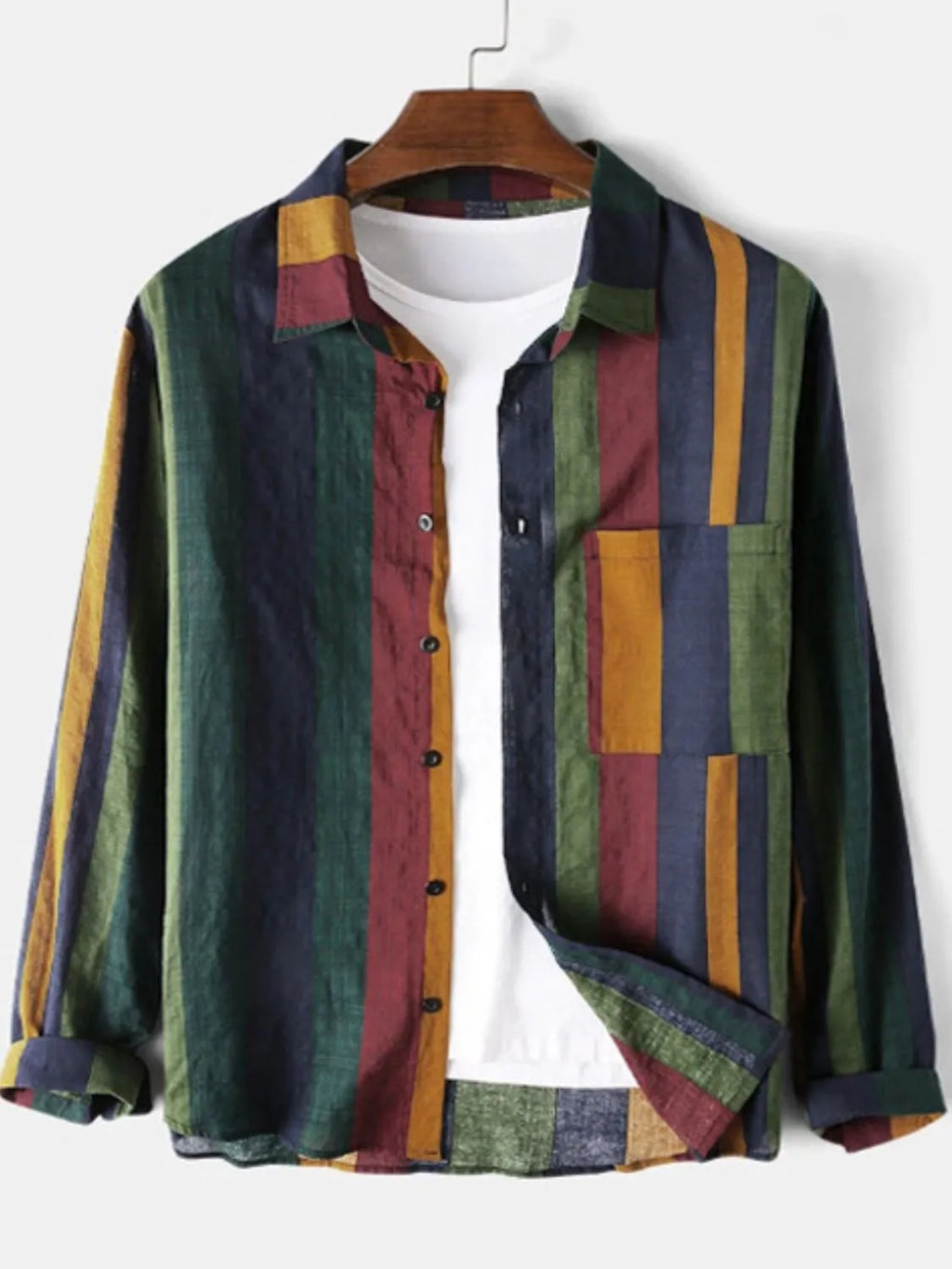 Men's Plus Size Striped Button Up Long Sleeve Shirt