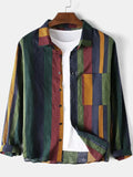 Men's Plus Size Striped Button Up Long Sleeve Shirt