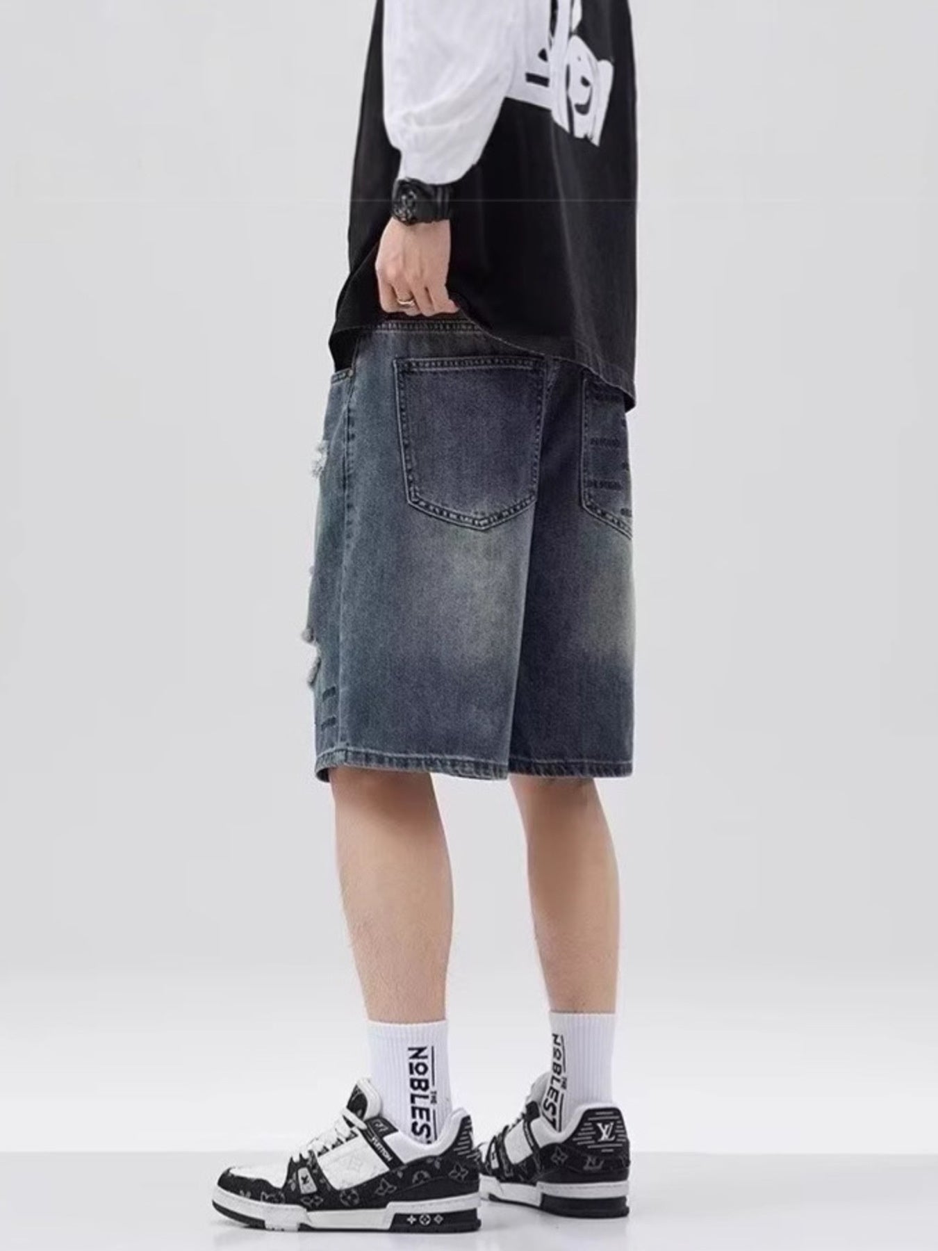 Men's Plus Size Distressed Denim Shorts