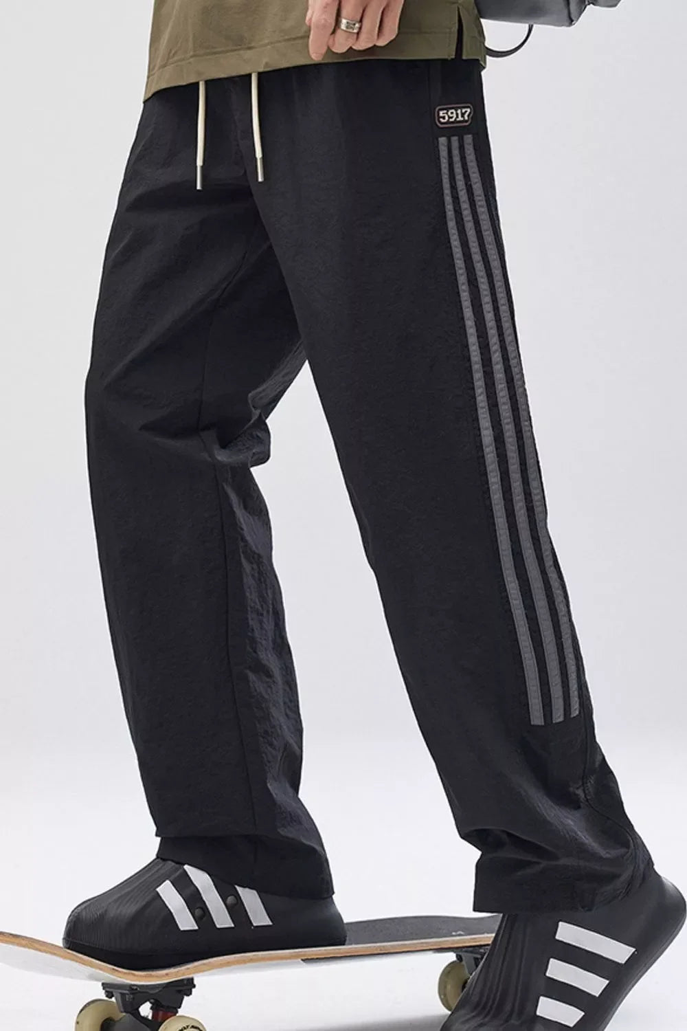 Men's Full Size Casual Loose-Fit Pants with Side Stripes Plus Size