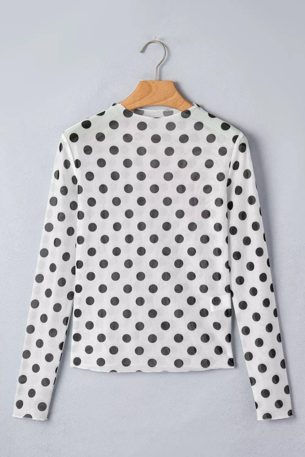 Polka Dot Mesh Long Sleeve Stand Neck Sheath Top