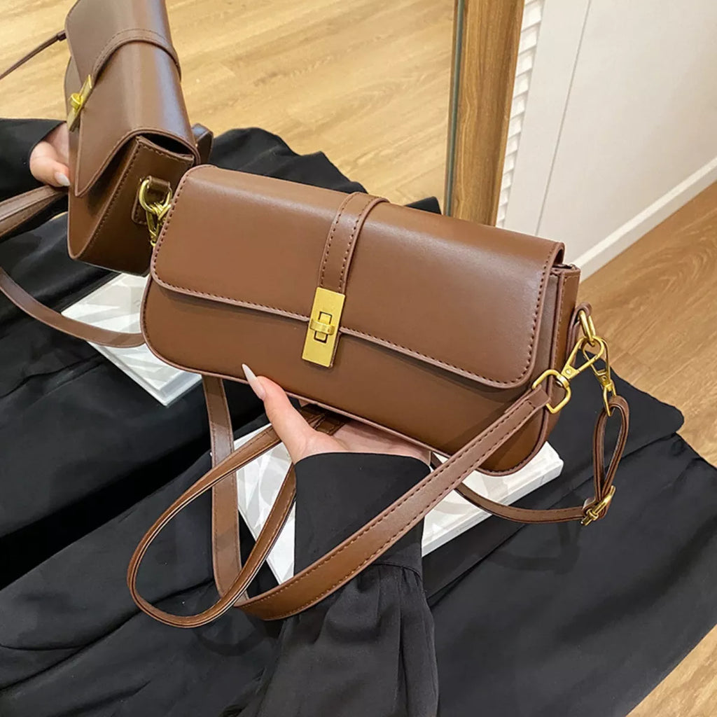 Rectangular Crossbody Bag with Golden Buckle