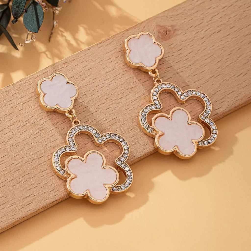 Lucky Clover Dangle Earrings with Rhinestone Accents