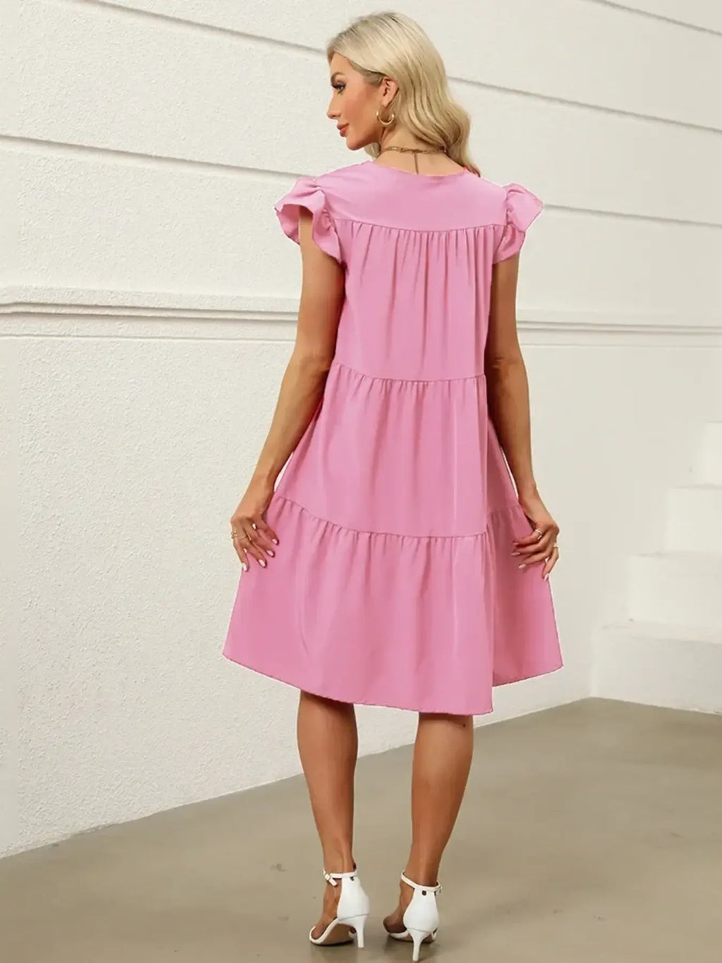 Tiered Ruffle Sleeve Mini Dress