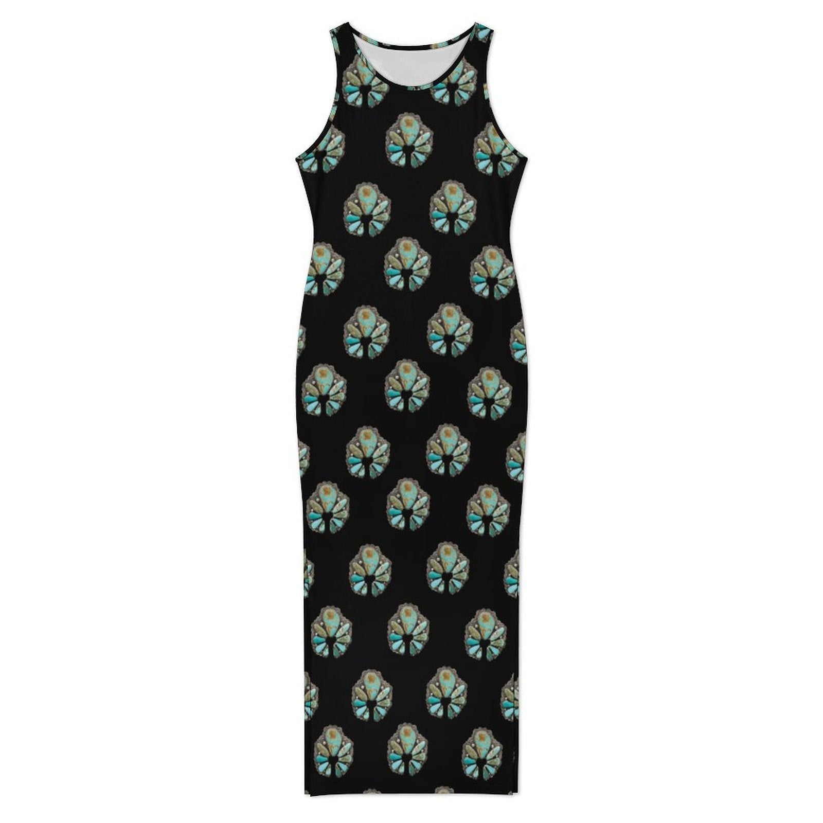 Baha Ranch Turquoise Naja Sleeveless Bodycon Side Slit Maxi Dress