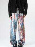 Men's Full Size Abstract Art Print Wide Leg Jeans Plus Size