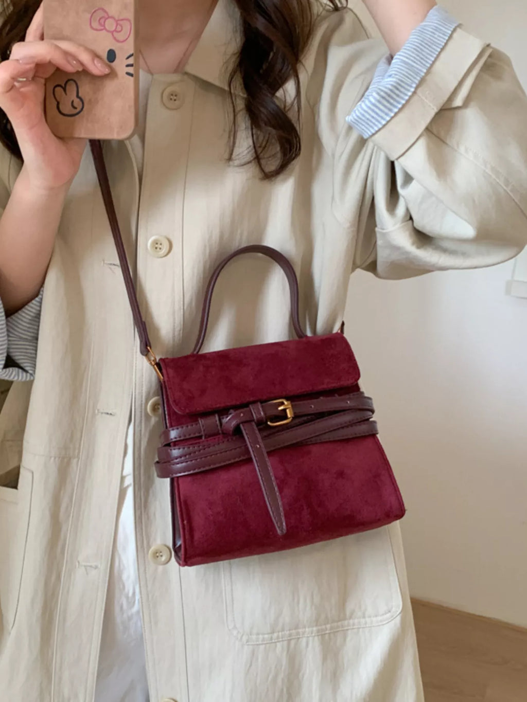 Suede Buckle Decor Crossbody Bag