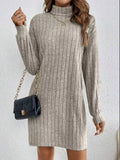 Casual Ribbed Turtleneck Long Sleeve Mini Dress