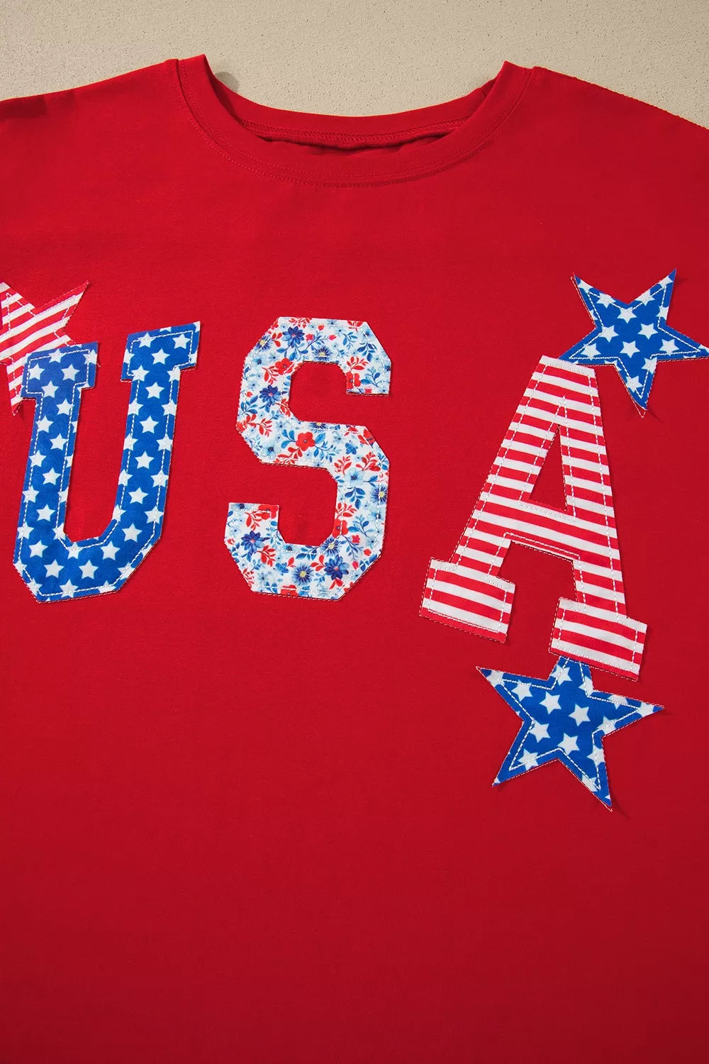 Patriotic USA Slogan Patch Embroidery Short Sleeve T Shirt