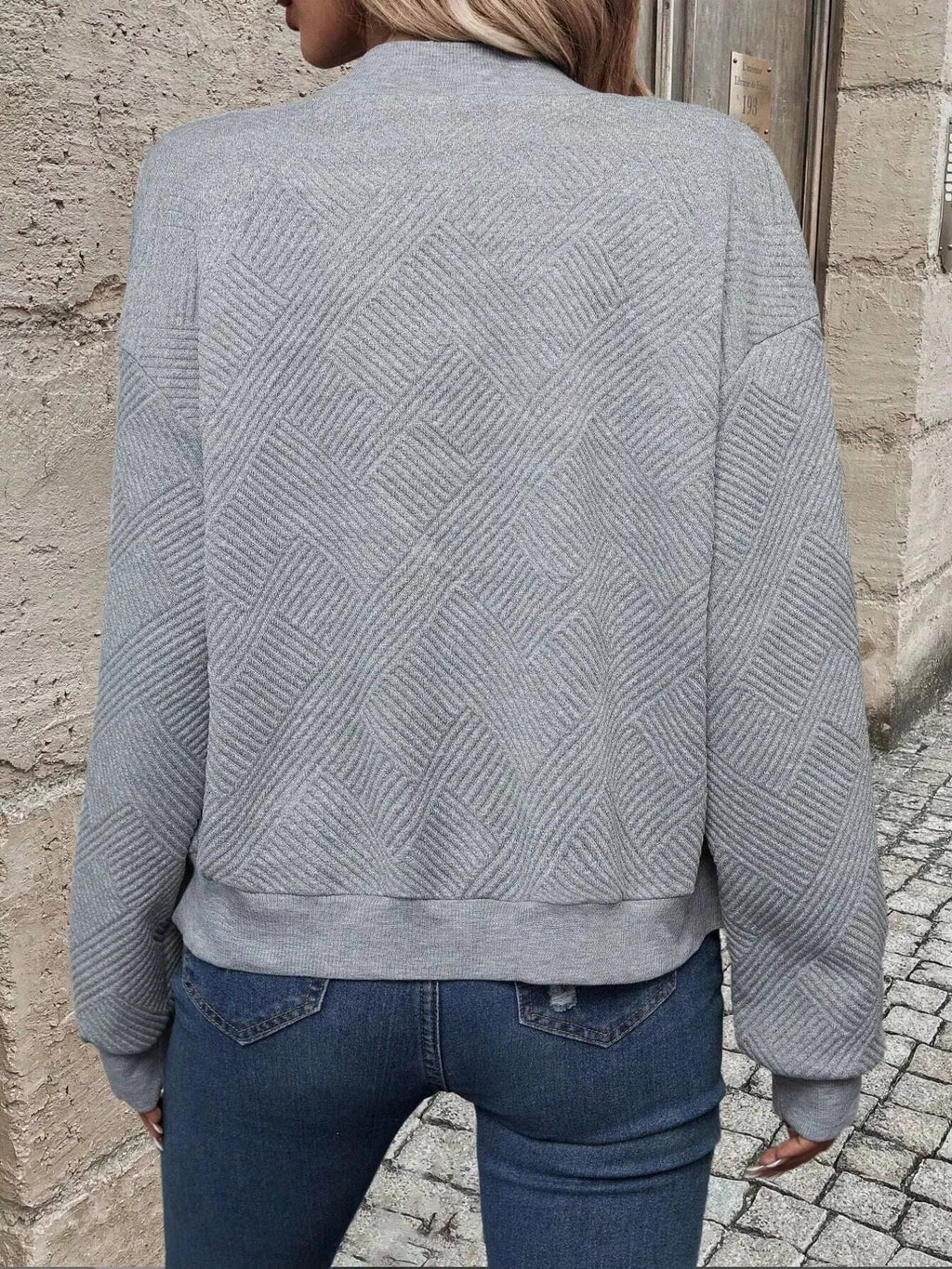 Full Size Zip Up Long Sleeve Textured Jacket Plus Size