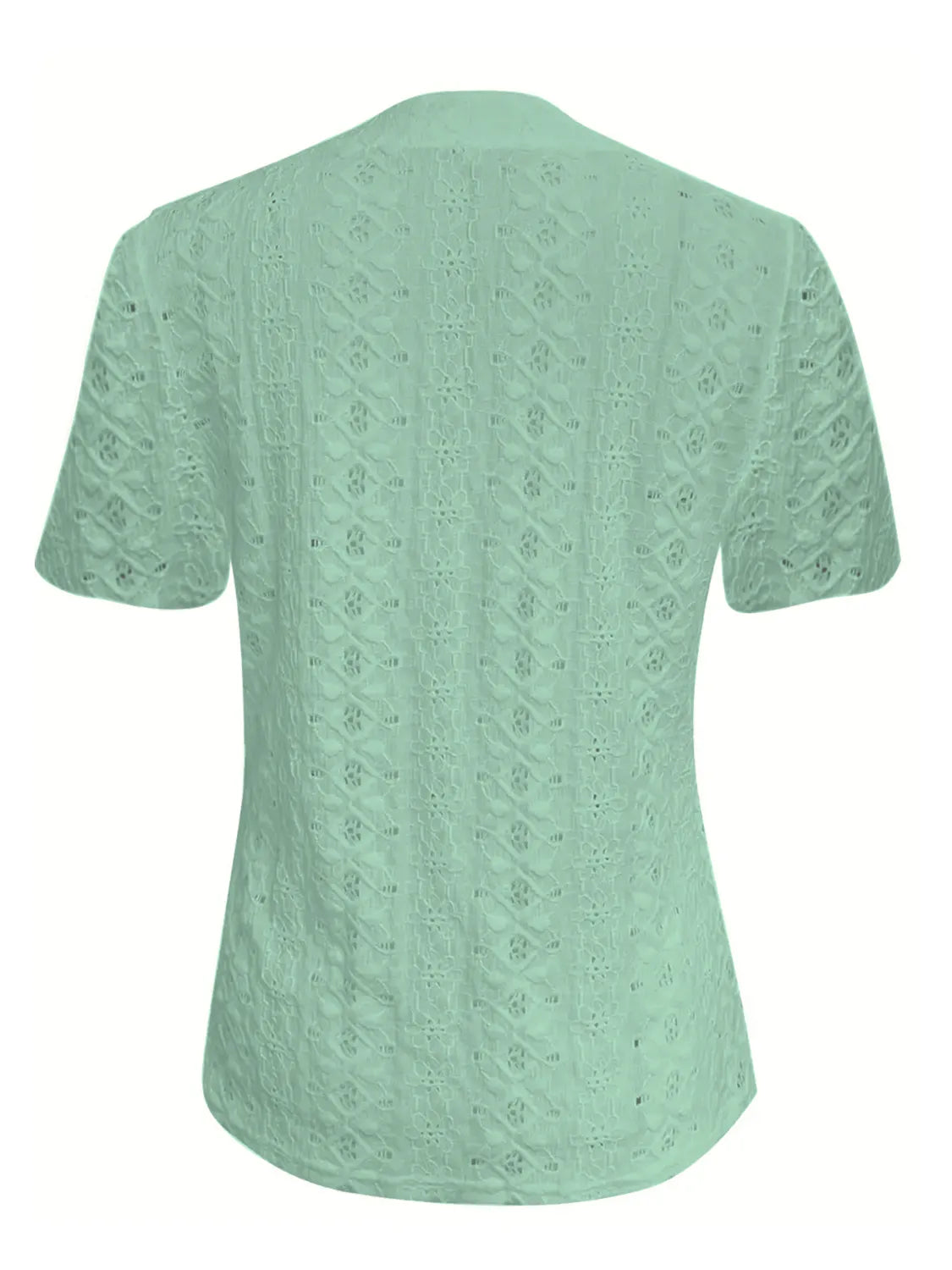 Openwork Notched Short Sleeve Top