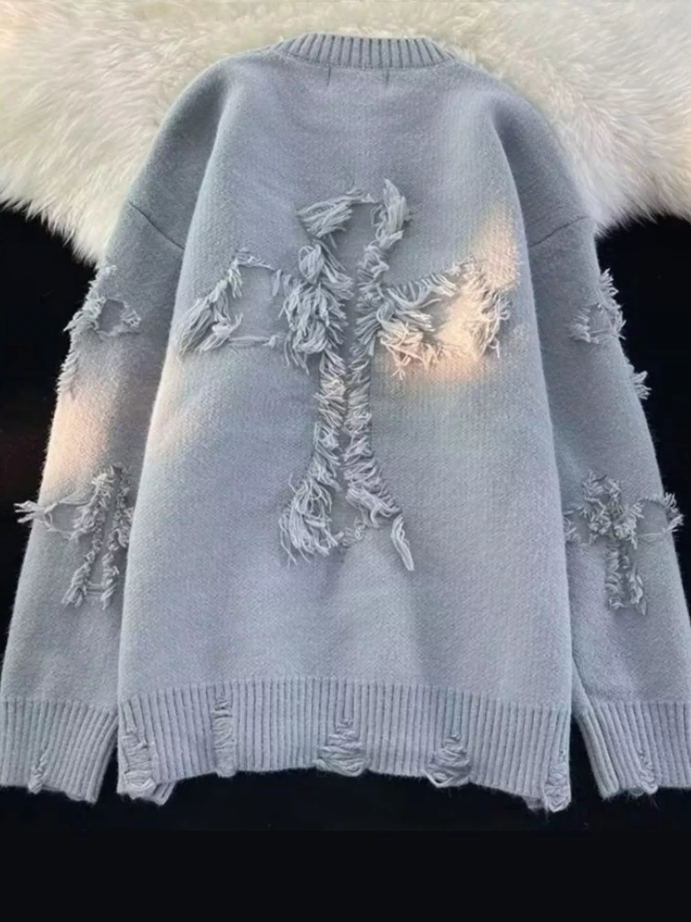 Men's Plus Size Distressed Knit Pullover Sweater