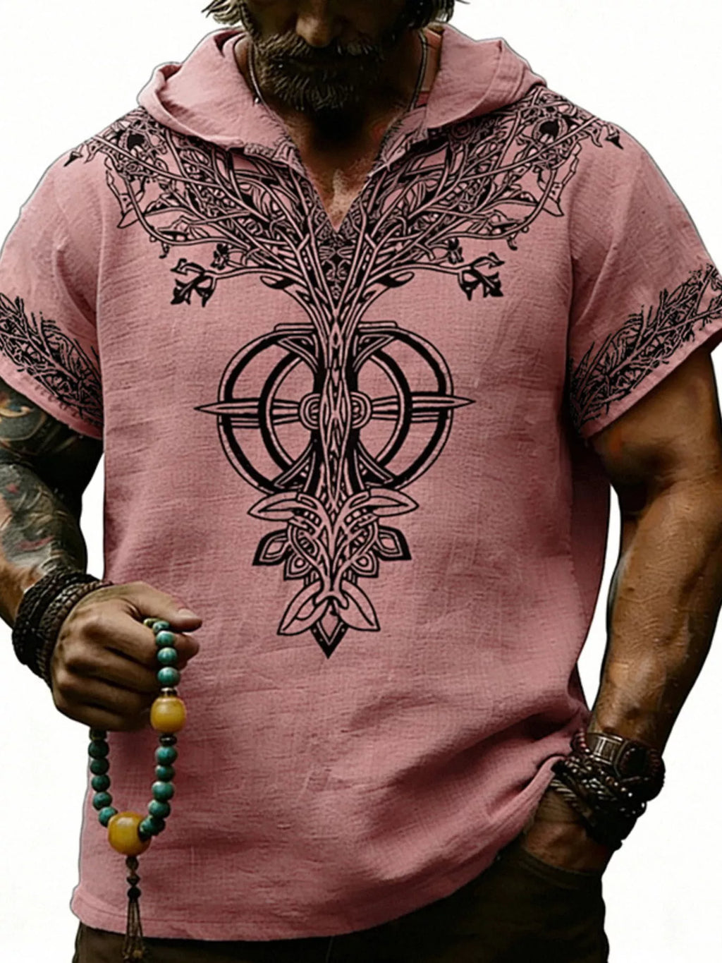 Men's Full Size Printed Hooded Short Sleeve Top Plus Size