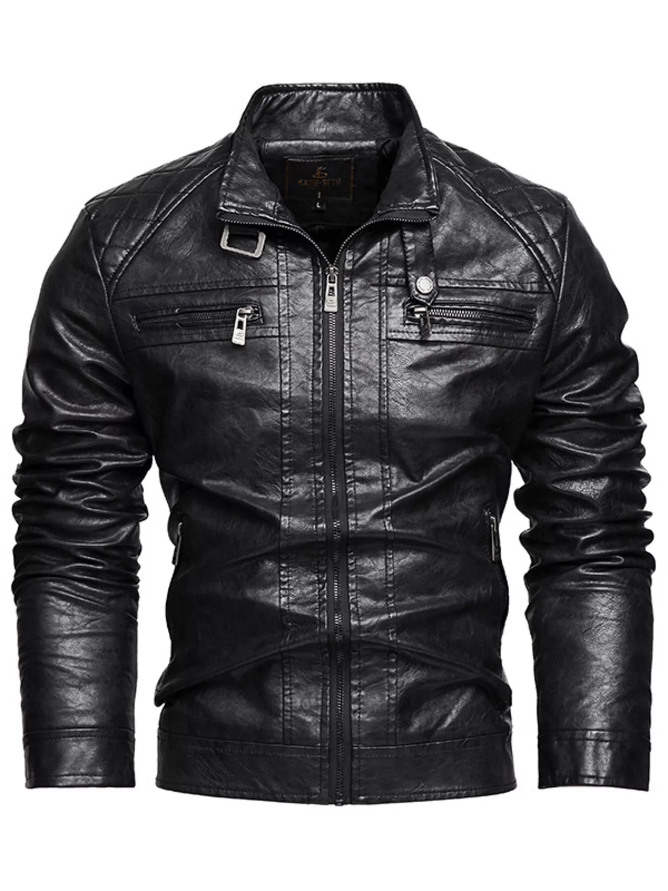 Men's Zip Up Faux Leather Moto Jacket
