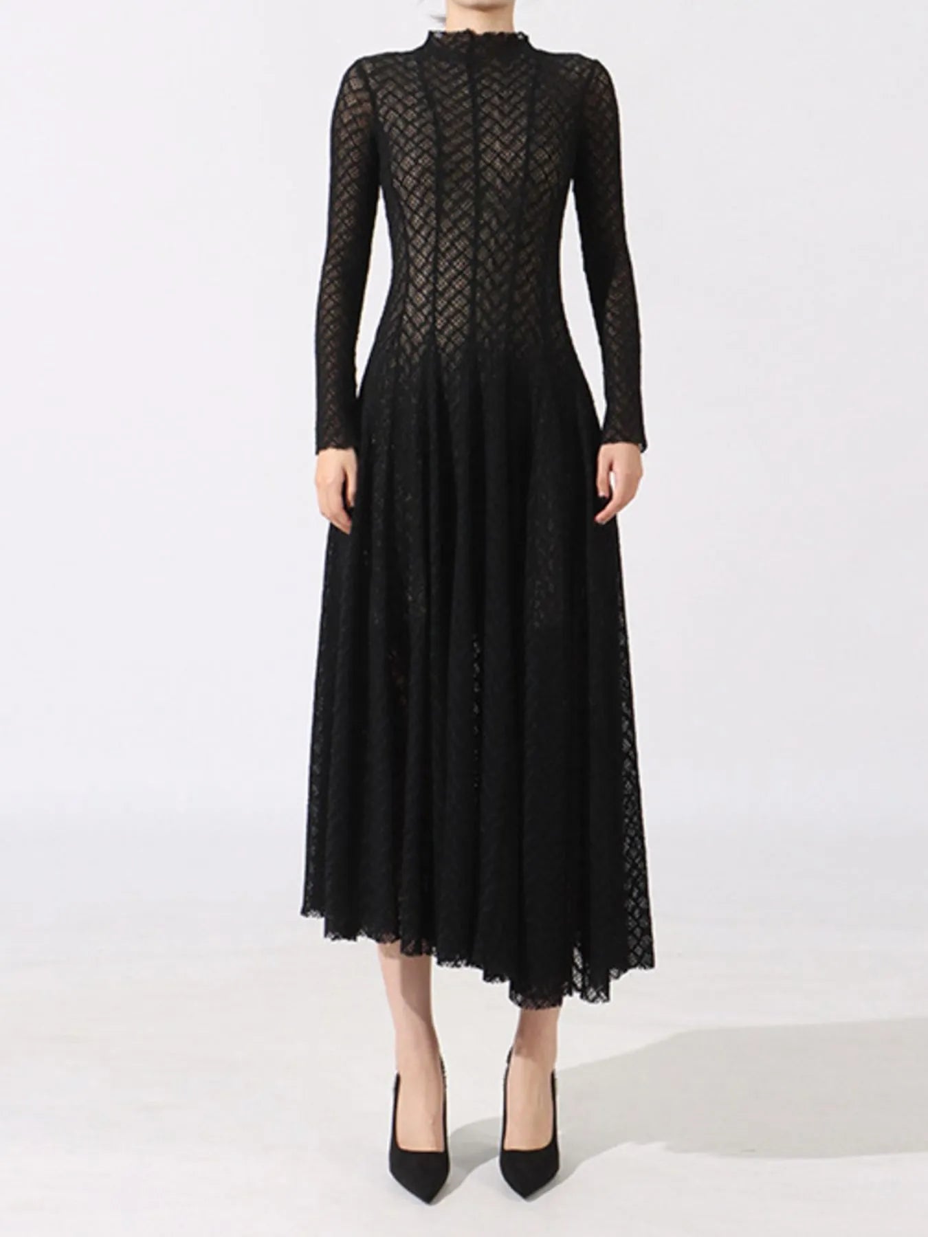 Lace Mock Neck Long Sleeve Dress