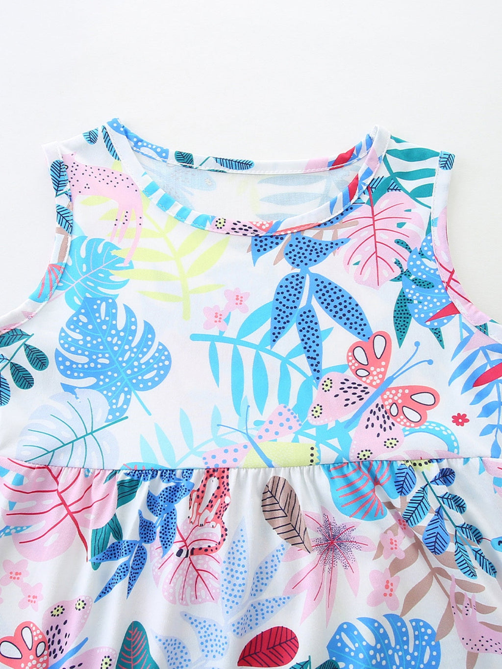 Children‘s Sleeveless Leaf Print Casual Dress