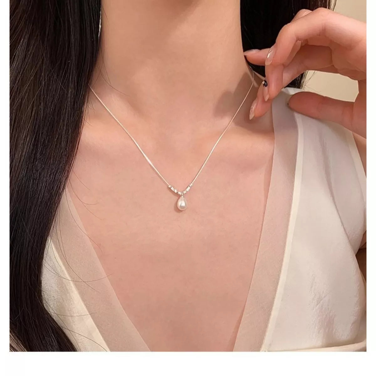 925 Sterling Silver Pearl Drop Necklace