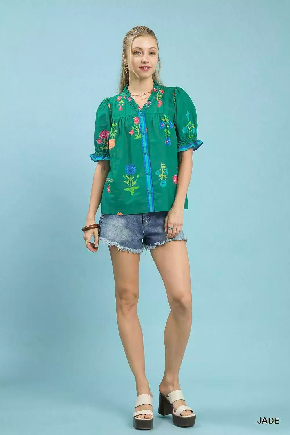 Umgee Petal Parade Print Button-Down Blouse