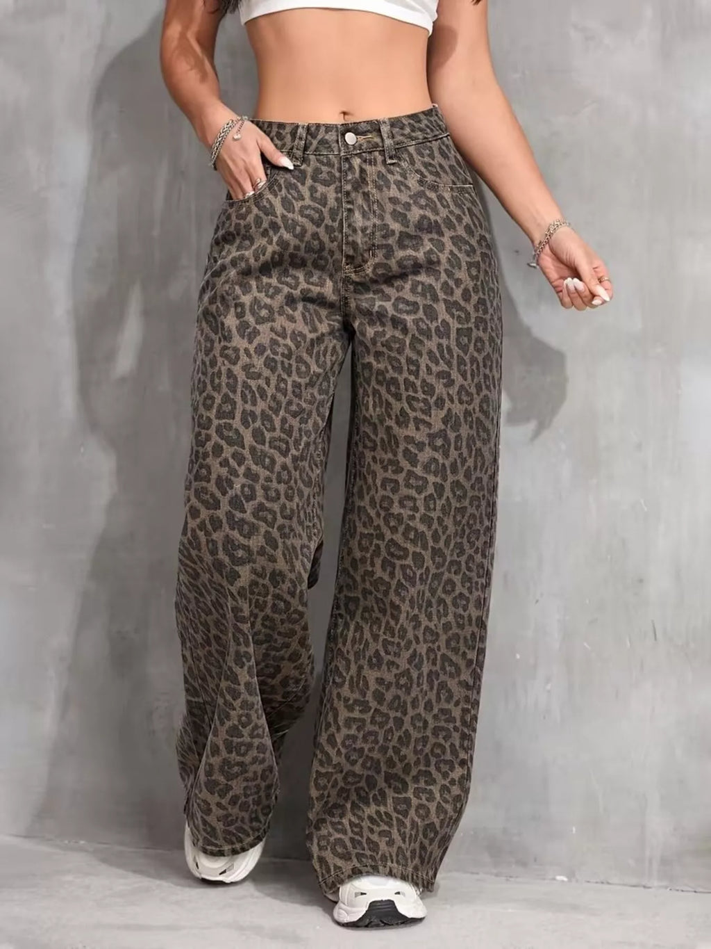 Leopard Wide Leg Jeans