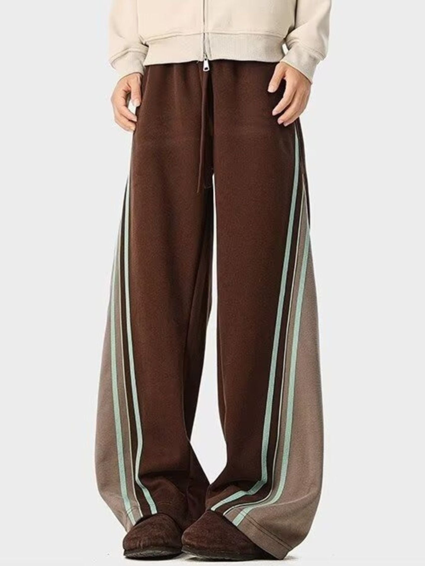 Men's Plus Size Striped Drawstring Wide Leg Casual Pants
