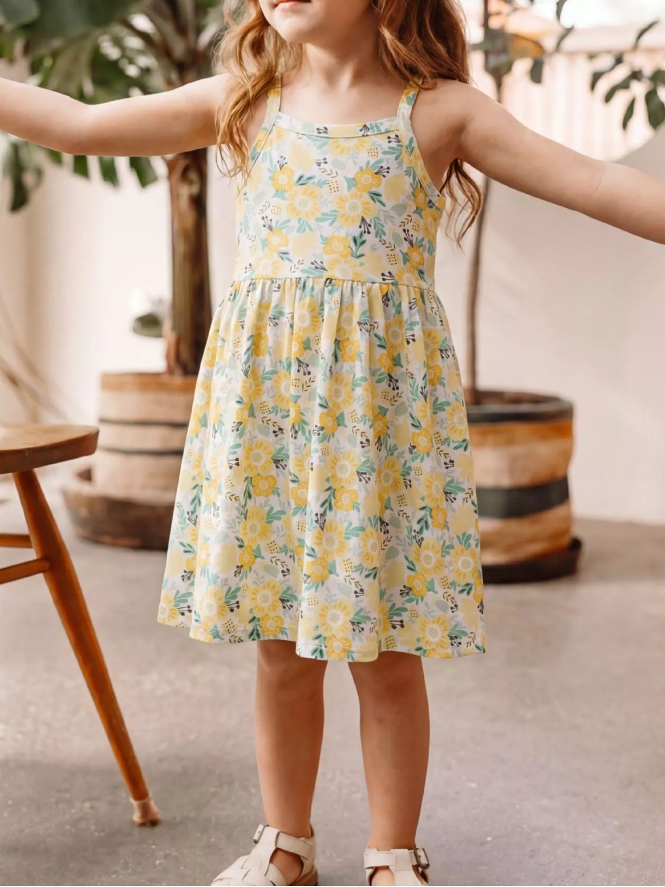 Children's Floral Print Spaghetti Strap Dress