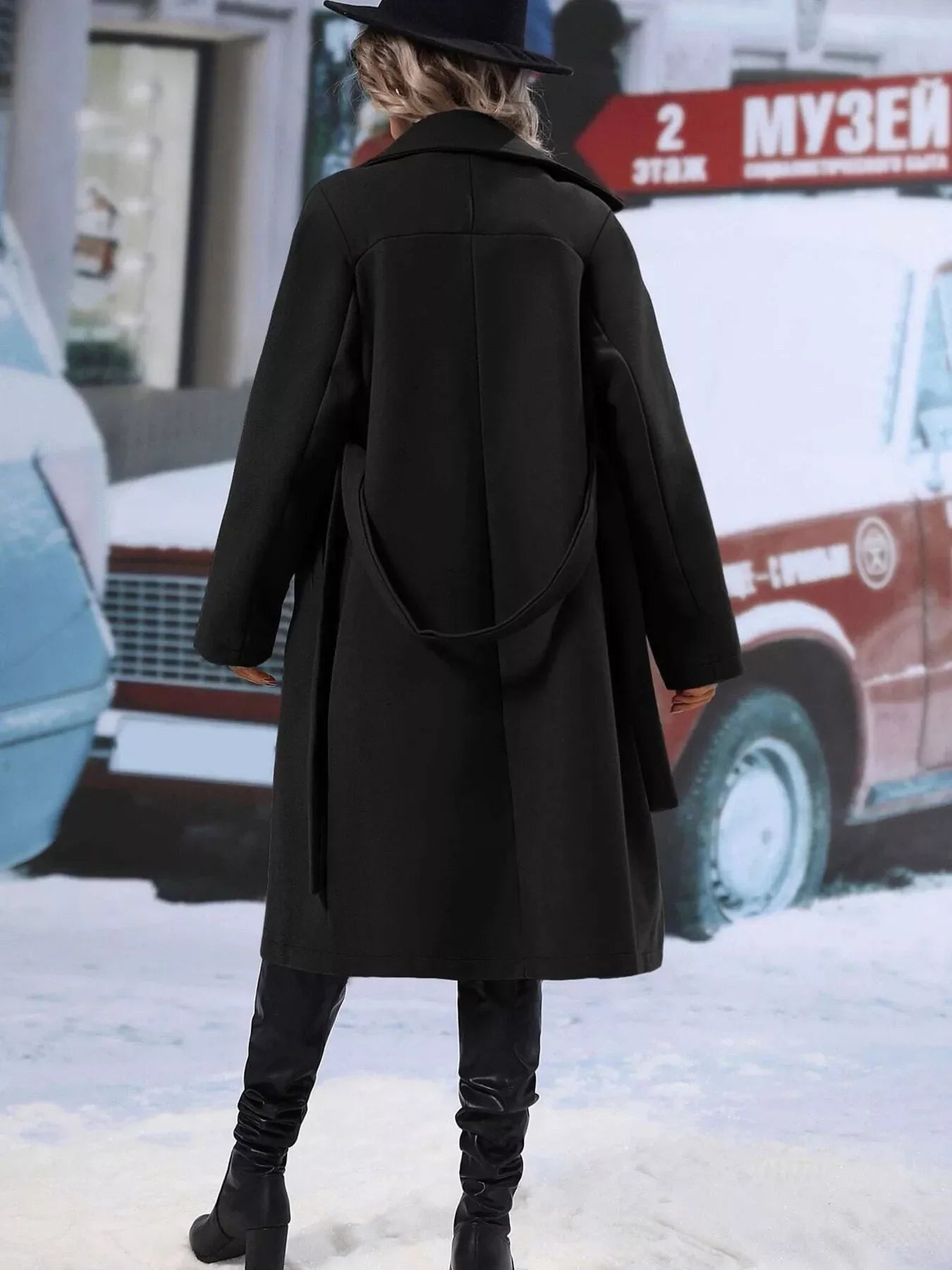 Double-Breasted Lapel Collar Overcoat