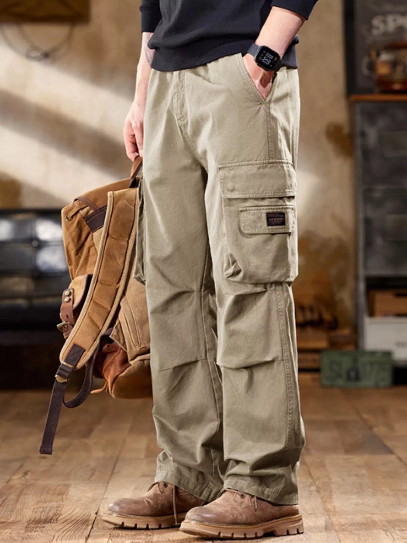 Men's Full Size Elastic Waist Cargo Pants Plus Size