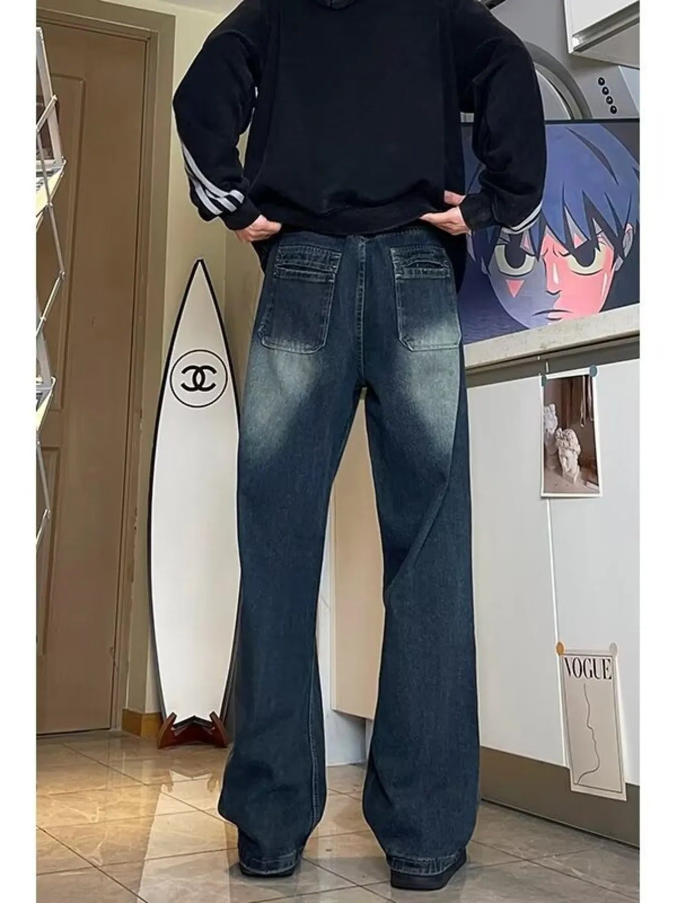 Men's Full Size Vintage Wash Wide Leg Jeans Plus Size