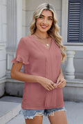 Ruffled V-Neck Short Sleeve Blouse