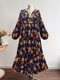 Plus Size Floral Print Tie Neck Short Sleeve Dress