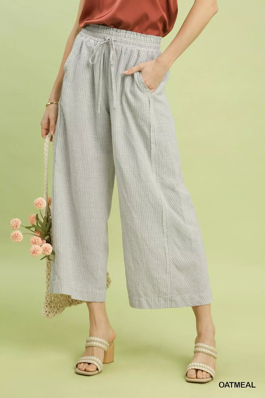 Umgee Linen Blend Striped Wide Leg Pants