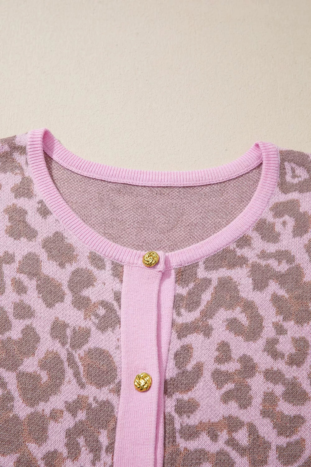 Leopard Button Down Short Sleeve Sweater Cardigan
