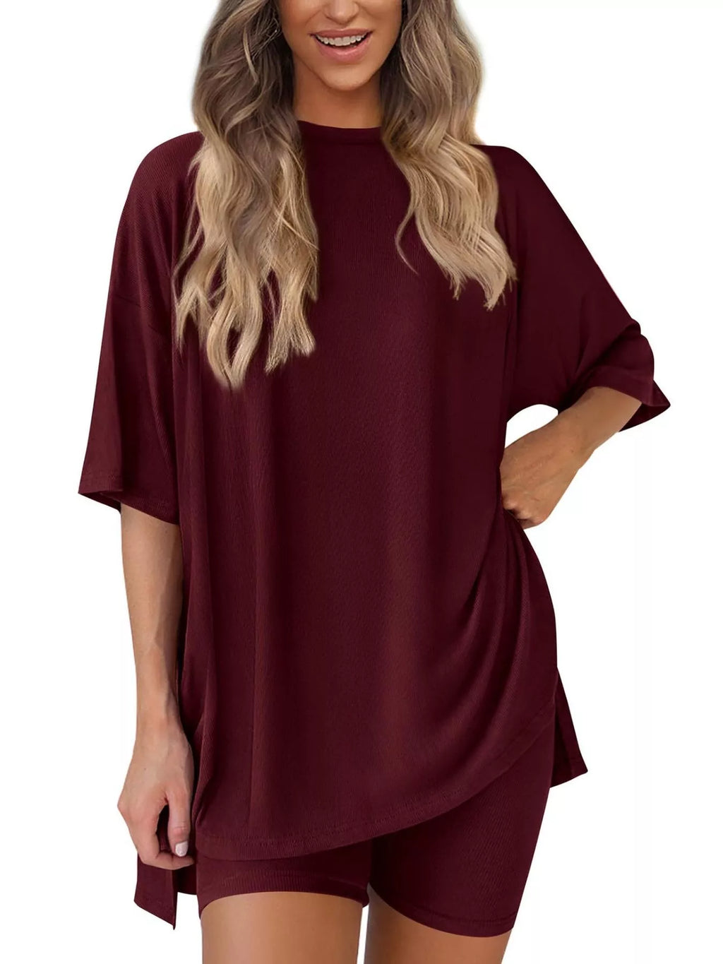 Full Size Relaxed Fit Round Neck Top and Shorts Two-Piece Set Plus Size