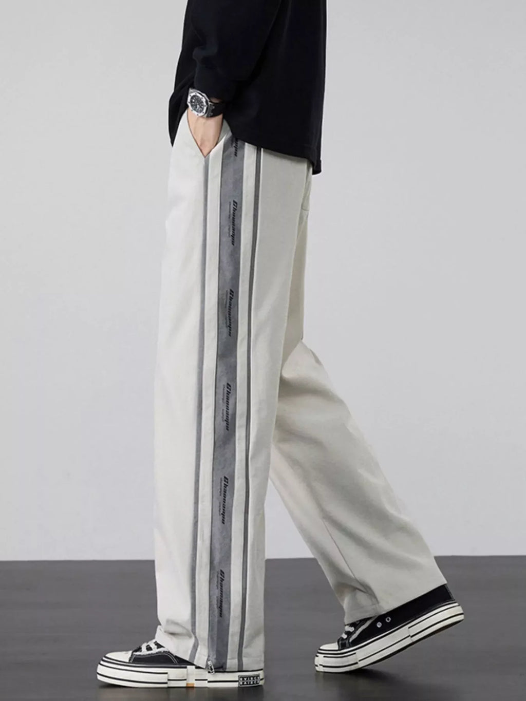 Men's Plus Size Striped Side Loose Fit Casual Pants