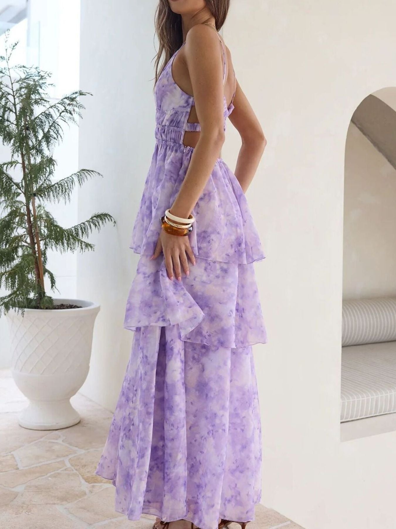 Tie-Dye Ruffled Layered Maxi Dress