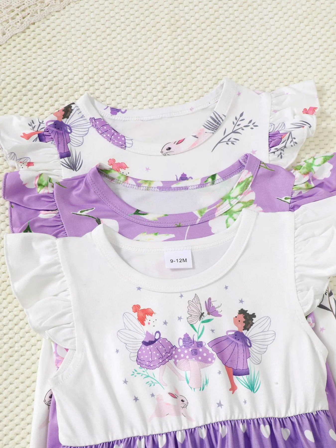 3-Piece Children's Printed Ruffle Sleeve Baby Dress