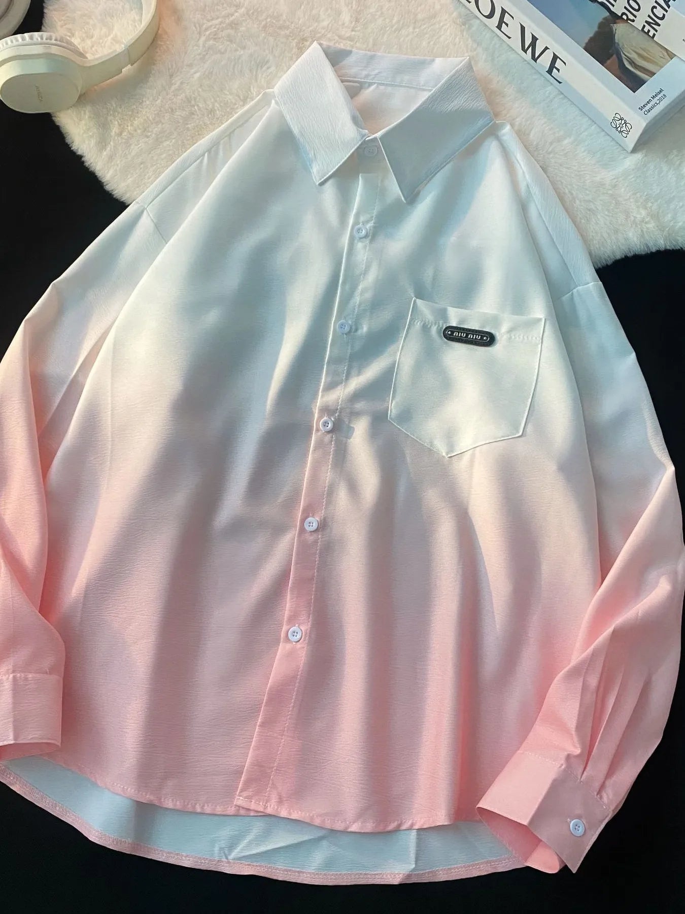 Men's Plus Size Gradient Long Sleeve Button-Up Shirt