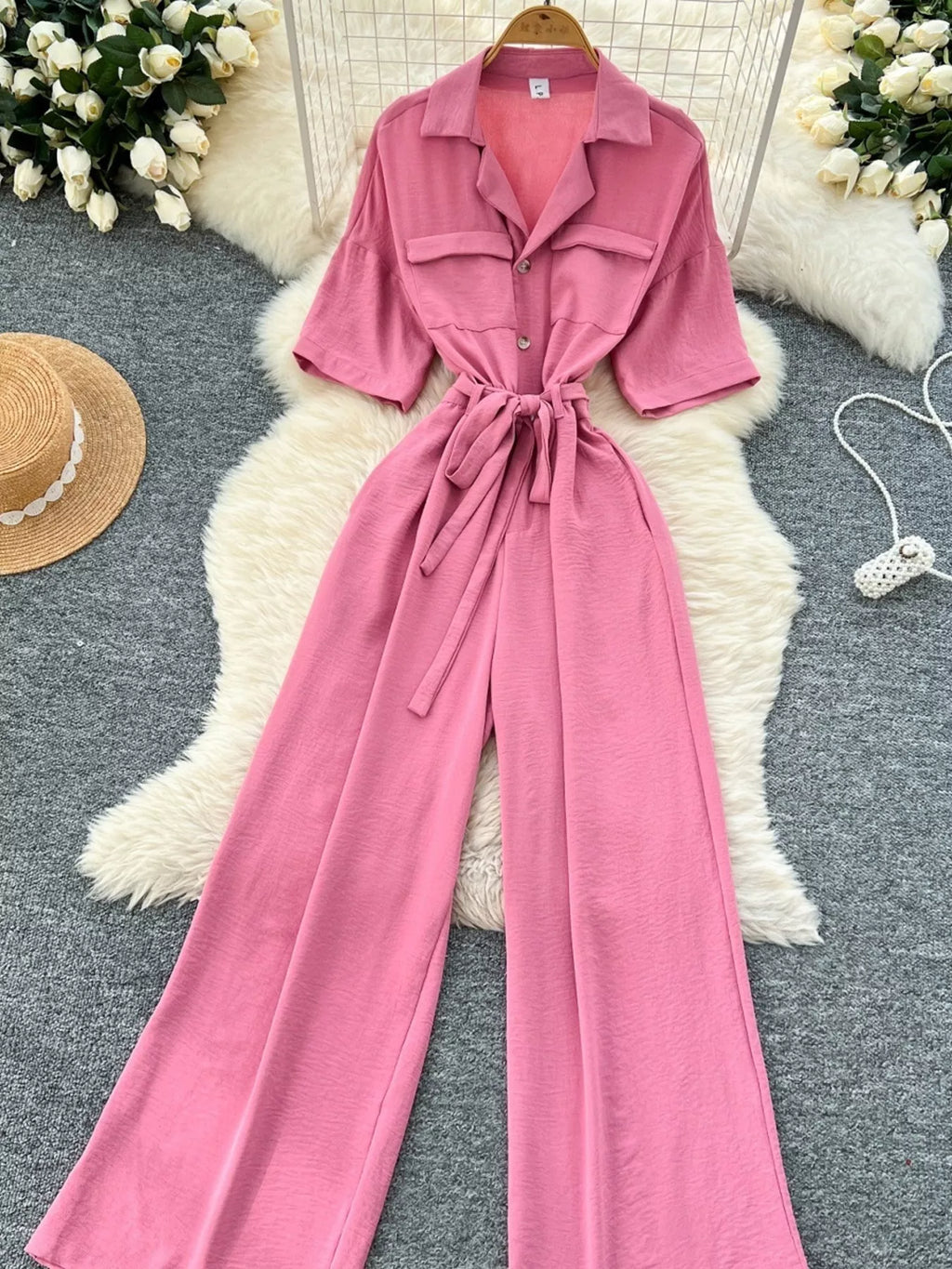 Tie Waist Wide Leg Jumpsuit