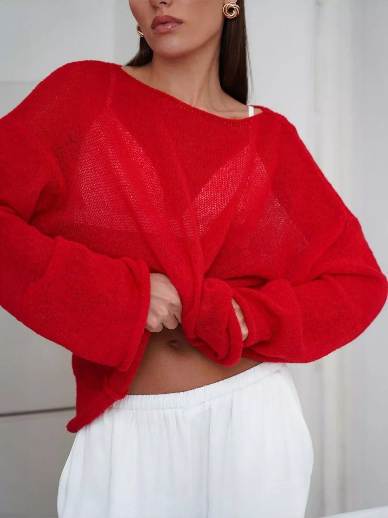 Boat Neck Dropped Shoulder Sweater